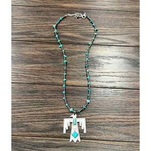 Navajo‎ Thunderbird Turquoise Beaded Necklace with Extender and Pendant